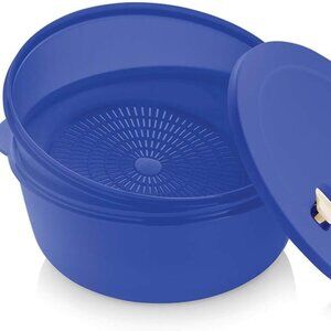 Tupperware Cyrstalwave Large 4QT Round Bowl w/Vent & 3QT Steamer Colander Insert